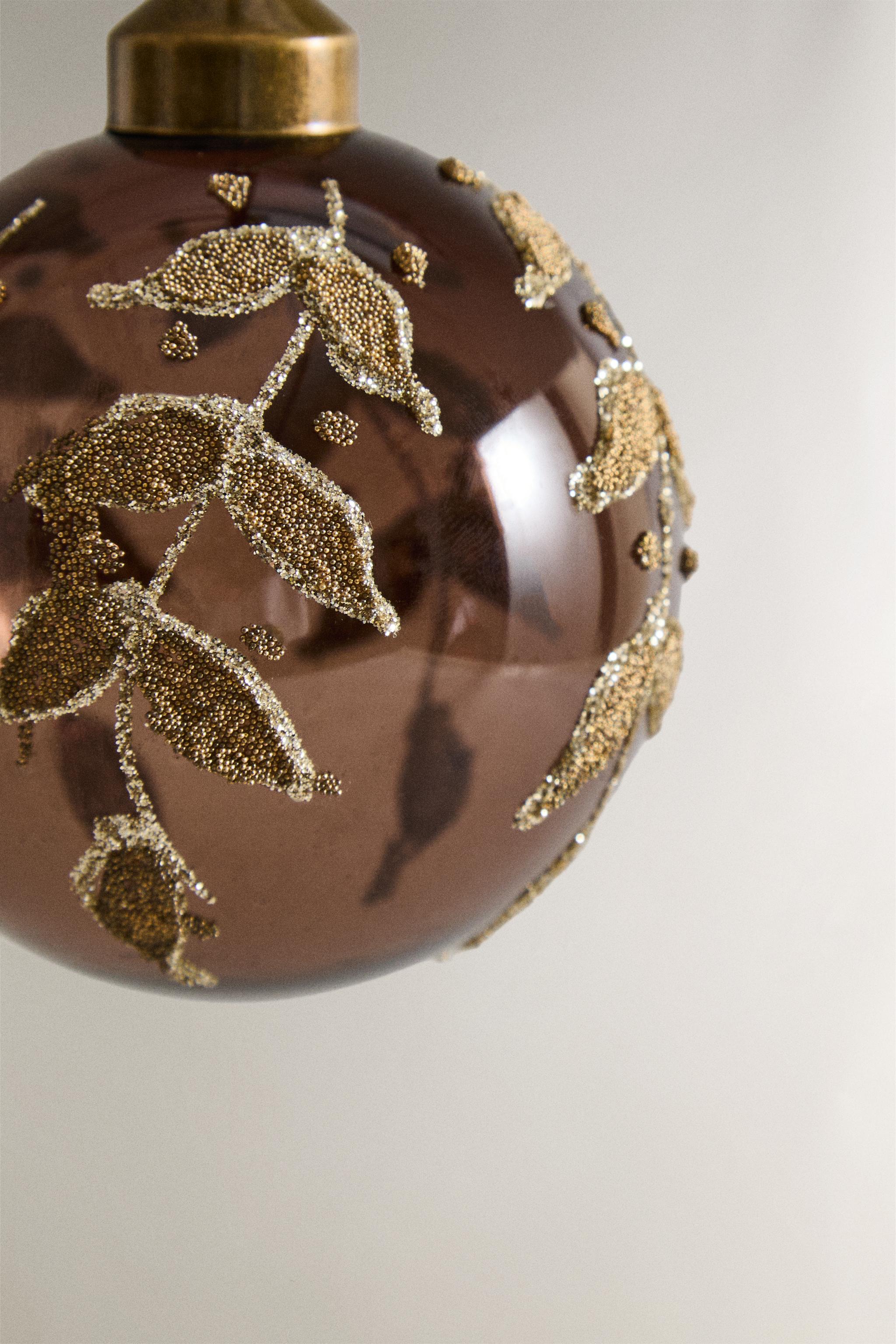 DÉCORATION SAPIN BOULE VERRE FEUILLES NOËL